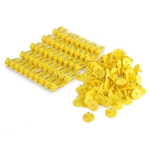 100Sets Yellow Sheep Cow Pig Animal Ear Tag Lable Identification Mark Number