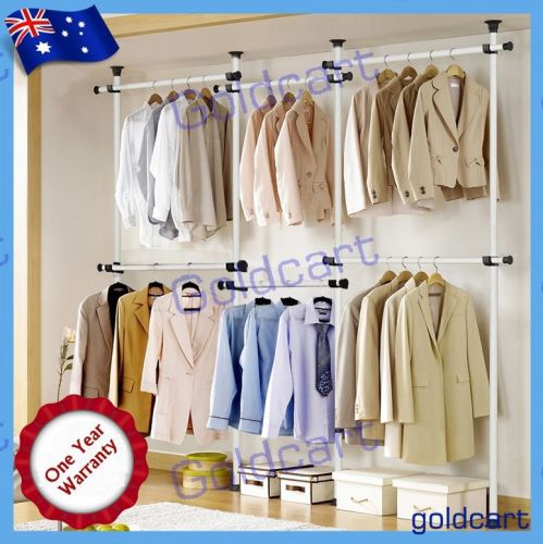 Toolsfree garment rack diy coat hanger clothes wardrobe 4 pole 6 bars shelf for sale