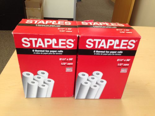 2 x 6 thermal fax paper rolls 8.5in. x 98 feet.  .5 inch core (Staples Brand)