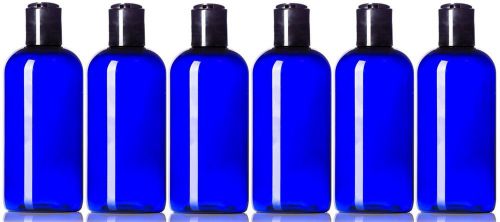 4 oz plastic bottles cobalt pet boston round with smooth black disc cap set of 6 for sale