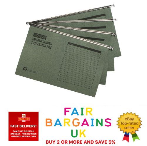 15 x green foolscap hanging suspension files tabs inserts filing cabinet folders for sale
