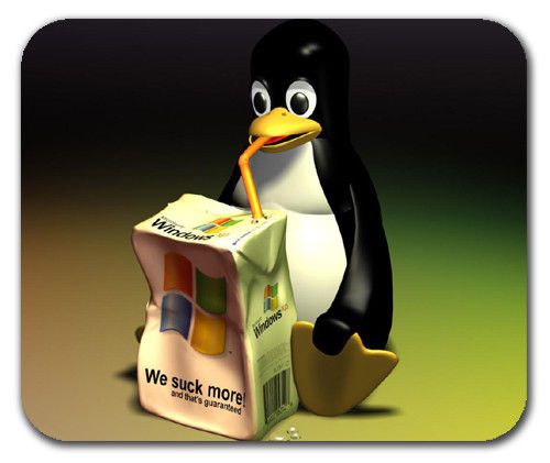 Linux Penguin Tux Sucking Windows Straw Drinking Mousepad Mouse Pad Mat