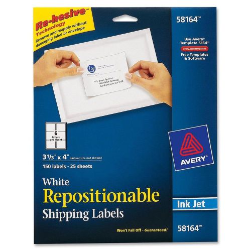Avery Repositionable Shipping Labels for Inkjet Printers 3.33 x 4 Inches Whit...