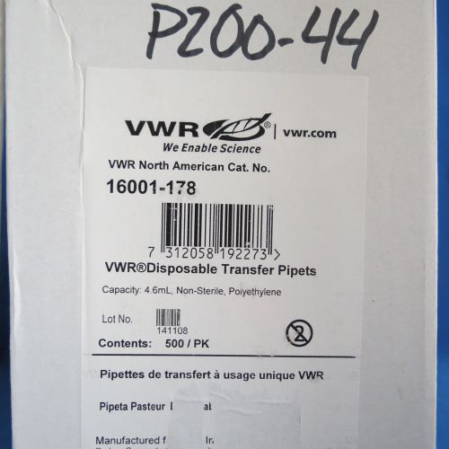 Qty 500 VWR Disposable Transfer Pipets 4.6mL 16001-178