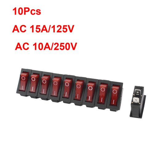 AC 15A/125V 10A/250V O/F(ON -OFF) Snap in SPST Red Neon Lamp Rocker Switch x10