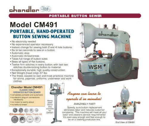 Chandler cm491  hand operated button sewing machine 2+4 hole with stand for sale