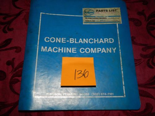 Cone blanchard # 18 surface grinder operation &amp; maintenance manual lot # 136 for sale