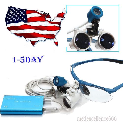 BLUE FROM USA Dental l Medical Binocular Loupes 3.5 X 420mm +LED Head Light