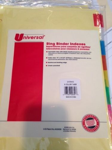 Lot (20) Universal Ring Binder Indexes 8 Color Tabs 3 hole reinforced 8 1/2 x 11