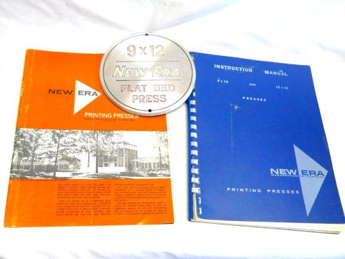 Vintage letterpress printing press manual sales brochure and new era nameplate for sale