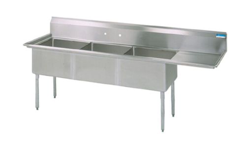 Three compartment sink w/1 right 18&#034; drainboard stainless steel bbks-3-18-12-18r for sale