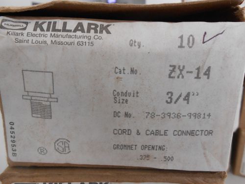 KILLARK ZX-14 CORD &amp; CABLE CONNECTOR .375-.500 3/4&#034; CONDUIT SIZE