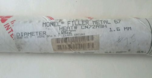 Monel 67 filler wire nickel alloy tig rod .062 x 36&#034; #7 lbs.