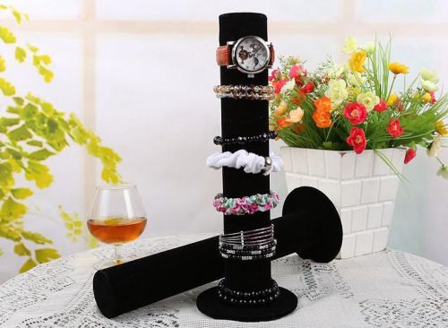 Black Velvet Watch Bangle Cylinder Jewelry Display Stand Holder Rack storage