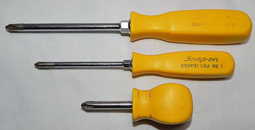 Nice lot of 3 snap-on phillips head screwdrivers w/yellow handles for sale