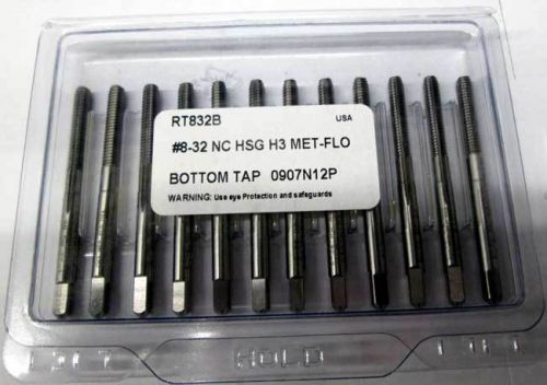 12 Pcs. Standard Tool 8-32 GH3 Met-Flo HSS Thread/Roll-Form Bottoming Taps