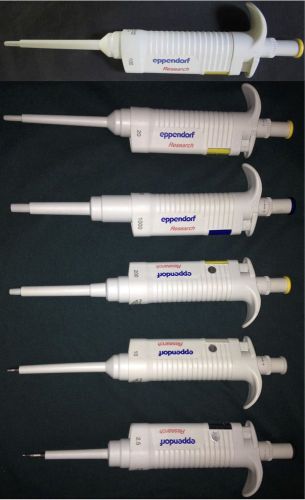 6 eppendorf research single channel pipettes set (6 pipettes) adjustable volume for sale