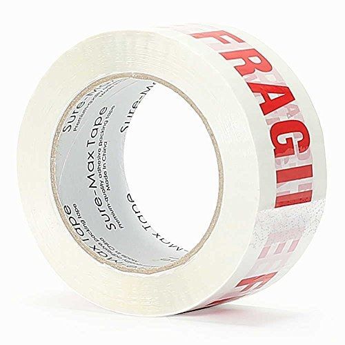 Sure-max premium fragile printed tape 2.0 mil 330 feet (110 yards) - white / red for sale