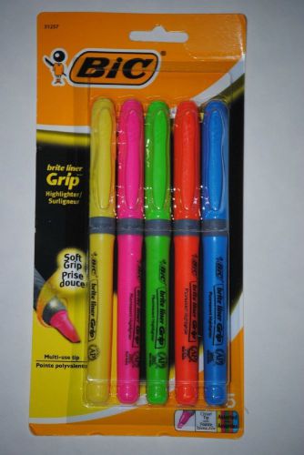 Bic Brite Liner Grip Highlighters,  5 Multi-Color, Chisel Tip, 31257     NEW