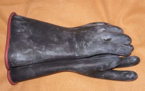 14&#034;  Black Rubber Heavy Duty Gloves CUFF 7&#034; WIDE Size Large XL NEW - OLD STOCK