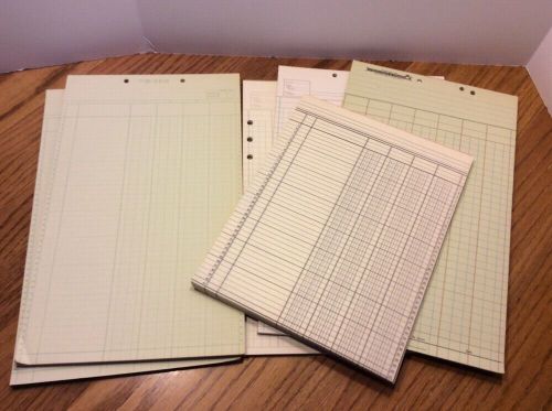 Mixed Vintage Columnar Pads 4 &amp; 7 Columns Lot of 6 Green White