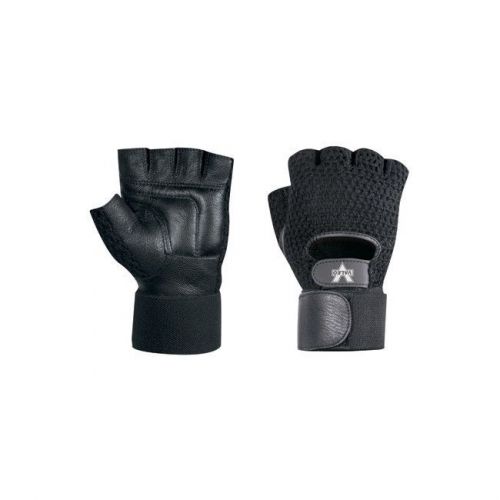 Mesh Material Handling Fingerless Gloves w/ Wrist Strap Large Black 2 Pairs/Case