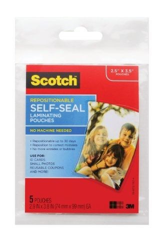 Scotch Repositionable 2.9 x 3.8 Inches Self-Seal Photo Laminating, 5 Pouches