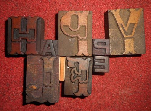 Letterpress Letter &#034;Happy Life&#034; Wood Type Printers Block Typography kB135