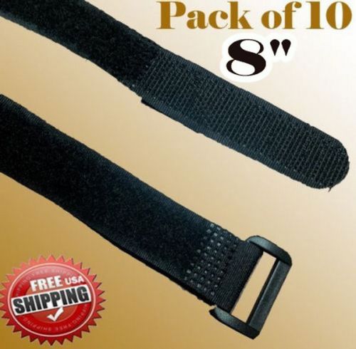 10 8&#034; Black Fastener Cable Tie Down Straps Reusable Cord Hook &amp; Loop Reclosable