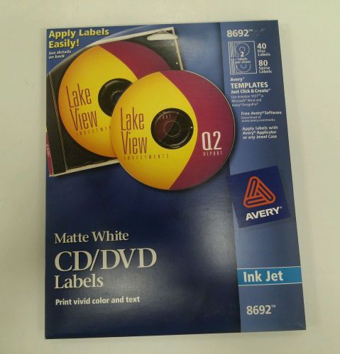 Avery 8692 CD/DVD Labels - Matte White 40 Disc Labels / 80 Spine Labels