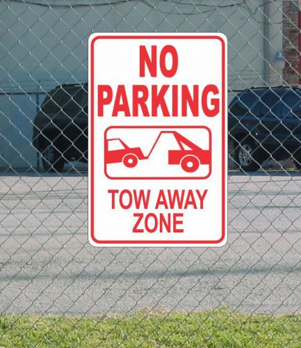 No parking tow truck w car symbol tow away zone metal 12&#034;x18&#034; sign red &amp; white for sale