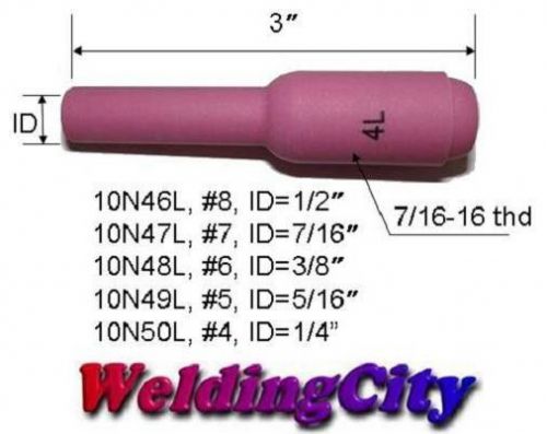 5 Long Ceramic Cup Nozzles 10N50L #4 (1/4&#034;) for TIG Welding Torch 17/18/26