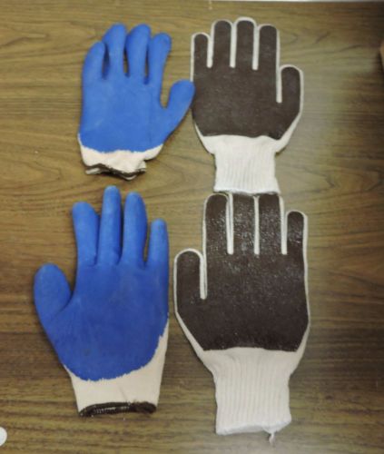 2 pairs (1) blue &amp; (1) brown latex rubber palm coated work gloves ( large ) new for sale