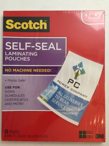 Scotch Self-Seal Letter Size Laminating Pouches LS85425G 8.5&#034;X11&#034; 25 Pack