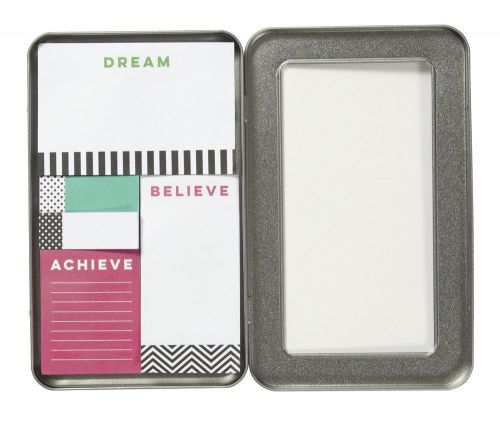 C.R. Gibson - Sticky Note Set - &#034;Dream Believe Achieve&#034; - With Metal Tin!