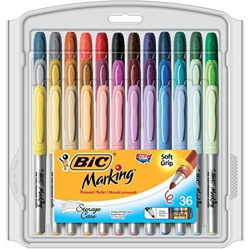 36 BIC Mark-It Color Collection Permanent Markers Fine Point Assorted Colors New
