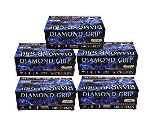 Microflex Diamond Grip Latex Glove, Powder Free, 9.6&#034; Length, 6.3 mils Thick, of