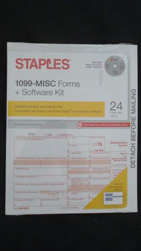 24 ct pack staples 2015 irs tax form 1099-misc 5-part form sets &amp; software kit for sale