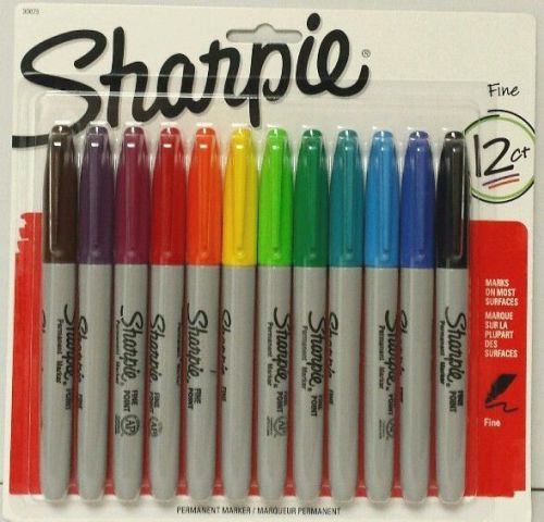Sharpie Fine Point Permanent Markers, Assorted Colored Markers, 12-Pack