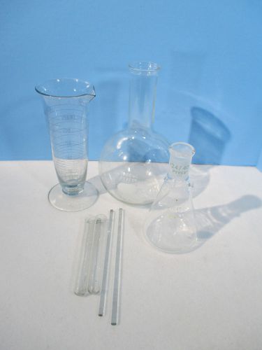 Lab glass flasks distilling graduated measuring test tube mixed lot of 7 lgpyrex for sale