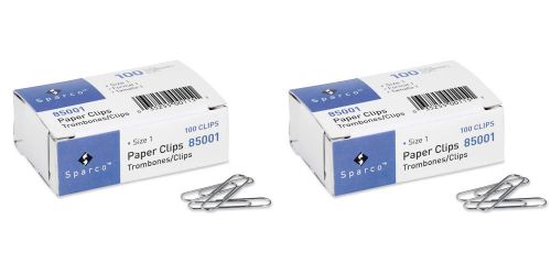 Paper Clips, Size 1, Regular, .033 Wire Gauge, 100/Box, Silver, 2 Packs