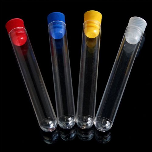 50pcs Clear Plastic Container Test Tubes Disposable Caps 4 Colors Stopper Lab