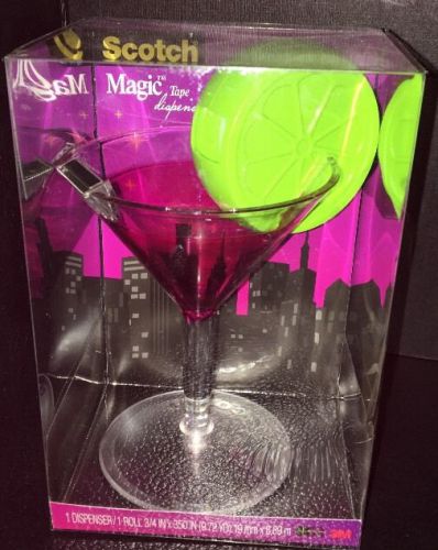 New scotch magic tape dispenser w/tape cosmopolitan martini lime cocktail glass for sale