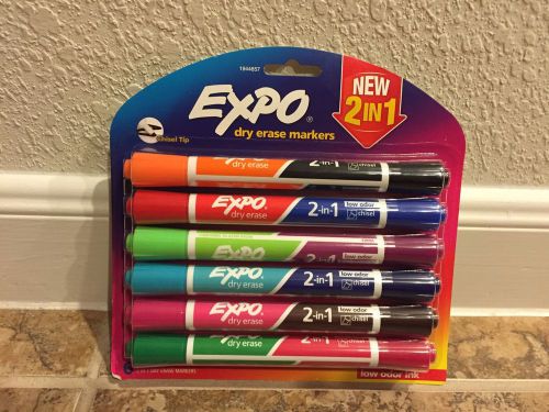 Expo Dual 2-in-1 Dry Erase Markers - Chisel Marker Point Assorted Ink 6 Pack