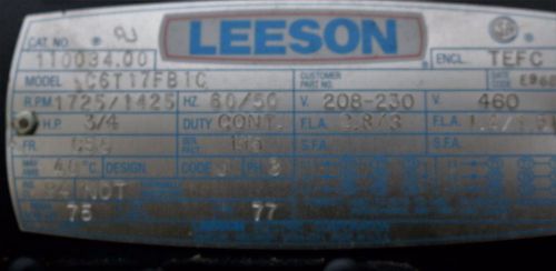3/4HP 208-230/460V 1728/1425RPM C56Frame Motor Leeson Electric  3/4 H P