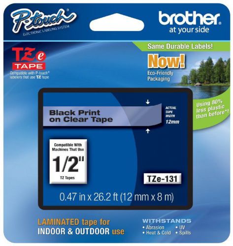 Brother p-touch ~1/2&#034; (0.47&#034;) black on clear standard laminated tape - 26.2 ft. for sale