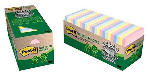 Post-it Greener Notes, 3 in x 3 in, Helsinki Collection, 24 Pads/Cabinet Pack