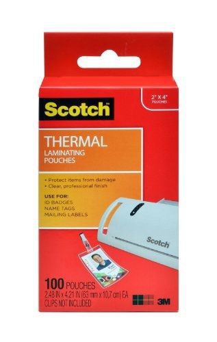 Scotch Thermal Laminating Pouches, 2.4 x 4.2-Inches, ID Badge without Clip,