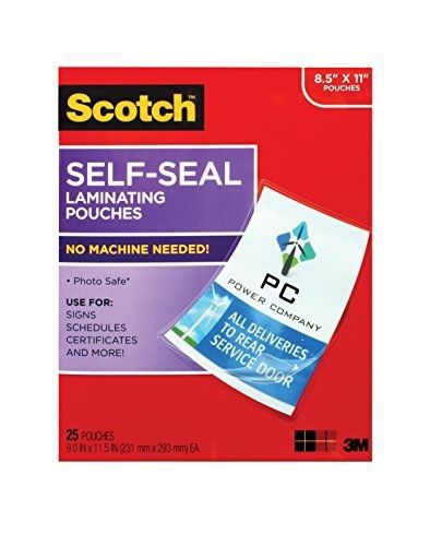 Scotch Self-Sealing Laminating Pouches, 25 Sheets, 9.0 in x 11.5 in, Gloss