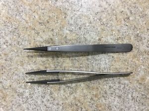 Lot Of (2) Techni-Tool 00CF Tweezer Stainless Steel Precision Plastic Tip